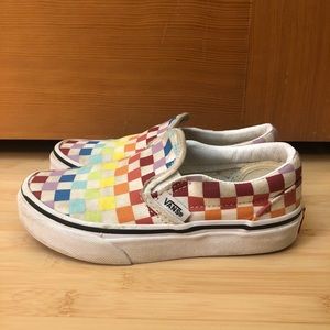 Rainbow check Vans slip on shoes